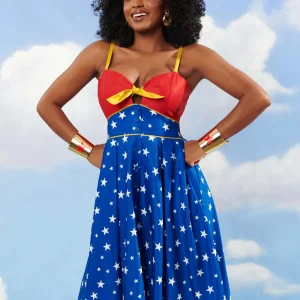 Unique Vintage x DC Comics Wonder Woman 60's Swing Dress Red Blue