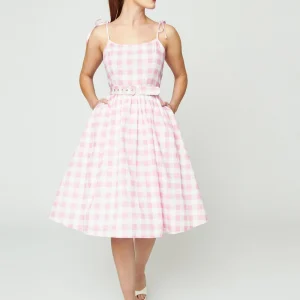 Unique Vintage Bobbie Gingham 50's Swing Dress Pink White