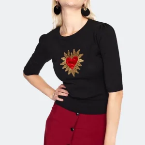 Voodoo Vixen Queen Of Sacred Hearts 40's Jumper Black