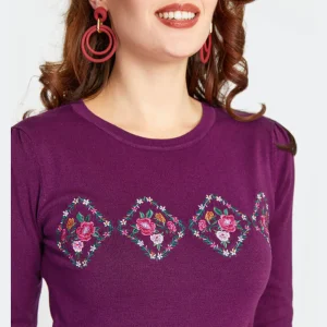 Voodoo Vixen Tea Party Floral 40's Sweater Purple