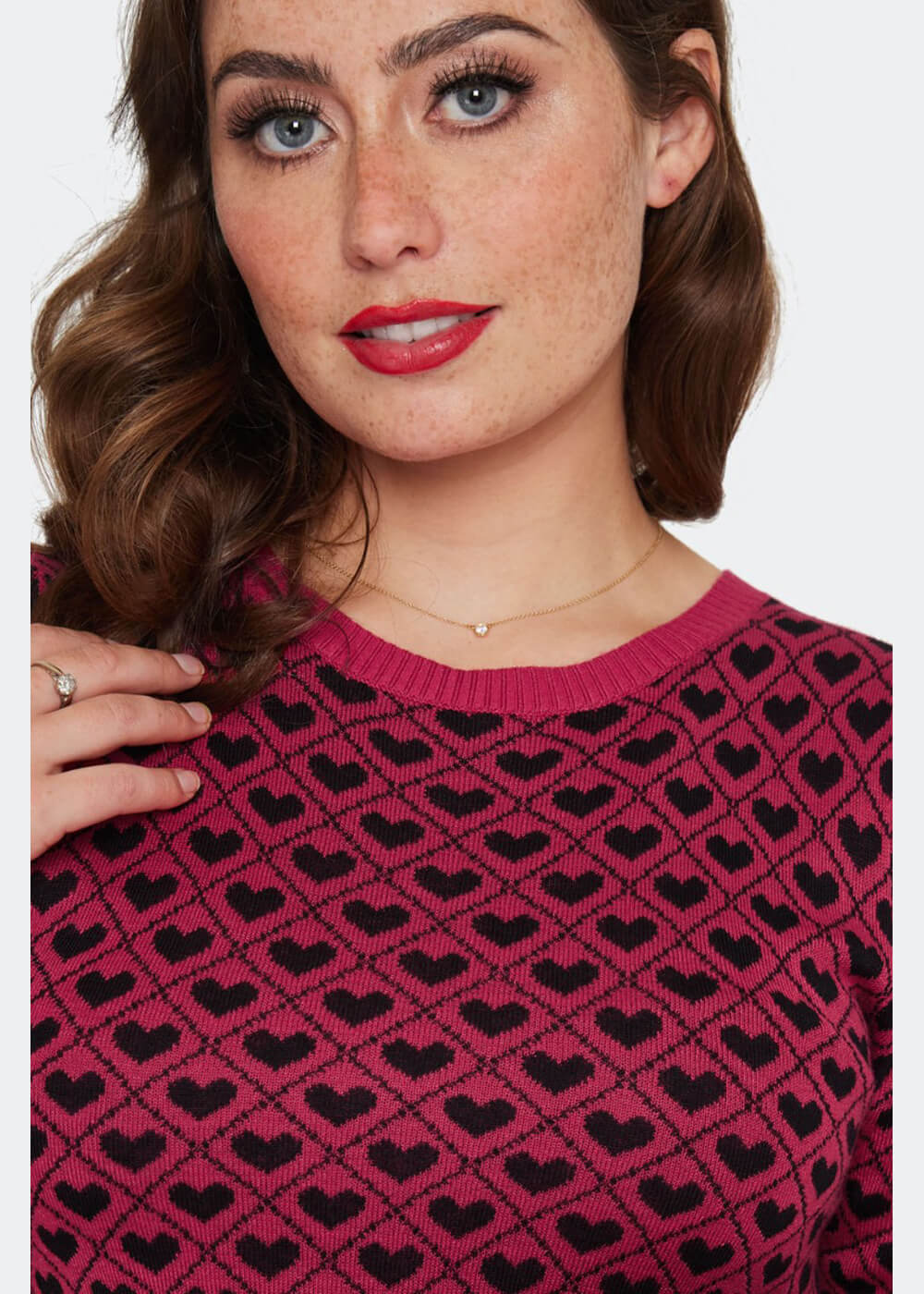 Voodoo Vixen Heart Patterned Sweater Pink – Image 3