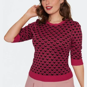 Voodoo Vixen Heart Patterned Sweater Pink
