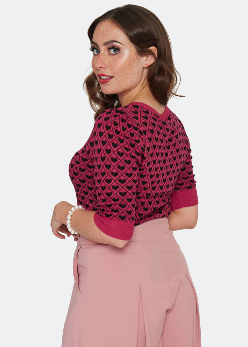 Voodoo Vixen Heart Patterned Sweater Pink – Image 6