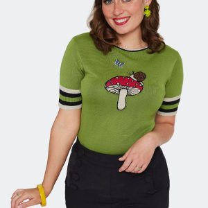 Voodoo Vixen Woodland Moth Mushroom 50's Sweater Green