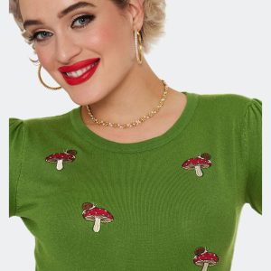 Voodoo Vixen Snail On A Mushroom 60's Sweater Green
