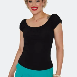 Voodoo Vixen Gathered Neckline Knit 50's Top Black
