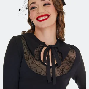 Voodoo Vixen Bat Collar Spiderweb Lace 50's Top Black