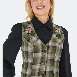Voodoo Vixen Western Plaid Flower Waistcoat Multi